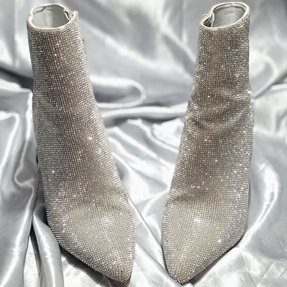 MADDEN GIRL sequin high heel pointy toe ankle boots - ZAVIER - SZ 8 bling! - Picture 2 of 6